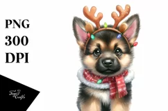Winter German Shepherd with Reindeer Horns PNG Product Image 1