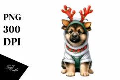 Winter German Shepherd with Reindeer Horns PNG Product Image 3