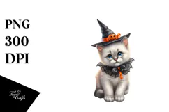Watercolor Kitten Halloween Moon PNG Product Image 1