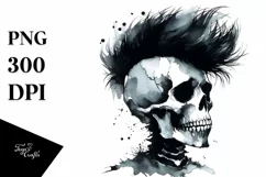 Skull with Hair, Bored, Simple PNG Product Image 1