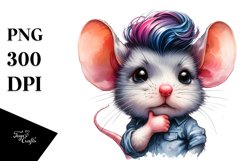 Posing Baby Mouse with Contempt, Vibrant Watercolor PNG Product Image 3