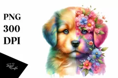 Vibrant Pastel Watercolor Puppy Flowers Product Image 1