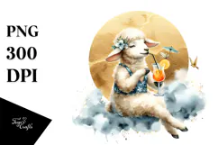Lamb in Beachwear Drinking Cocktail PNG Product Image 1