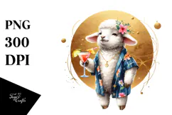 Lamb in Beachwear Drinking Cocktail PNG Product Image 1