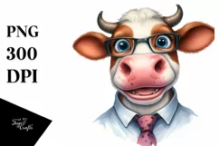 Cow Enthusiastic Cow Portrait with Tie|Sublimation Clipart Product Image 3