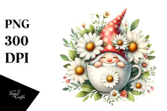 Cute Gnome with Daisy Floral Frame PNG Product Image 1
