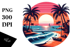 Tropical Beach Sunset Clipart PNG Product Image 1