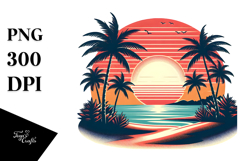 Retro Tropical Beach Sunset, Clipart Product Image 1