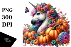 Vibrant Unicorn Drawing with Pumpkin Product Image 1