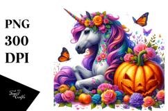 Vibrant Unicorn Drawing with Pumpkin Product Image 1
