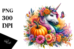 Vibrant Unicorn Drawing with Pumpkin Product Image 1