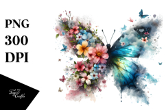 Grungy Butterfly Made of Spring Flowers PNG Product Image 1