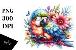 Cute Baby Macaw Sleeping in Flowers Product Image 1