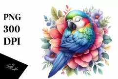 Cute Baby Macaw Sleeping in a Flower | Clipart Product Image 3