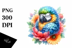 Cute Baby Macaw Sleeping in a Flower | Clipart Product Image 1
