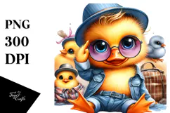 Crazy Cute Baby Duck Watercolor PNG Product Image 1