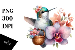 Watercolor Boho Baby Hummingbird Holding Flowers Product Image 1