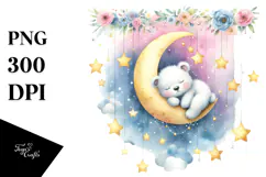 Pastel Cute Bear Sleeping Moon PNG Product Image 1