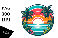 Retro Tropical Rainbow Sunset PNG Product Image 1