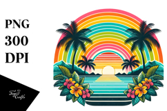 Retro Tropical Rainbow Sunset, Clipart Product Image 1