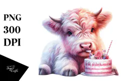 colorful Baby Highland Cow with Cake Product Image 1