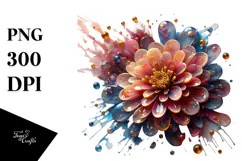 Abstract Zinnia with Golden Insertions PNG Product Image 1