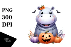 Simple Halloween Hippo Watercolor Design, Transparent PNG Product Image 1