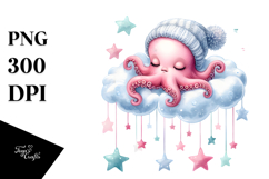Baby Octopus Cloud Stars PNG Product Image 1