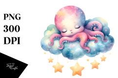 Baby Octopus Cloud Stars PNG Product Image 1