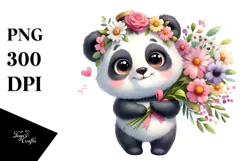 Cute Baby Panda with Big Eyes and Bouquet Product Image 1