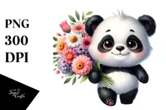 Cute Baby Panda with Big Eyes and Bouquet Product Image 1