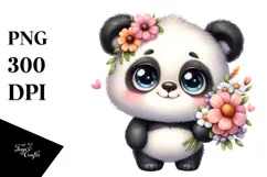 Cute Baby Panda with Big Eyes and Bouquet Product Image 1