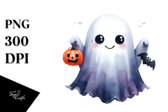 Watercolor Funny Ghost Clipart Product Image 1