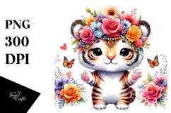 Watercolor Tiger Flower Crown Clipart Product Image 1