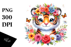 Watercolor Tiger Flower Crown Clipart Product Image 1