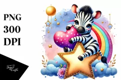 Adorned Zebra on Star holding Big Heart PNG Product Image 1