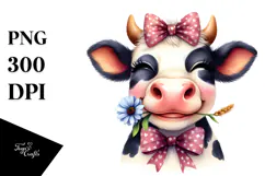 Funny Cow with Bow and Tie, Happy PNG Product Image 1