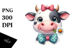 Funny Cow with Bow and Tie, Happy PNG Product Image 1