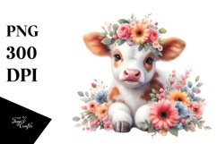 Cute Baby Cow Flowers | Sublimation | Clipart Product Image 1