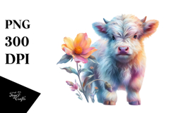 colorful Baby Highland Cow with Flower Product Image 1