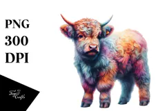 colorful Baby Highland Cow with Flower Product Image 1