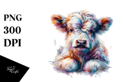 colorful Baby Highland Cow with Flower Product Image 1