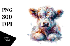 colorful Baby Highland Cow with Flower Product Image 1