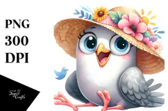 Excited Dove with Sun Hat, PNG Product Image 1