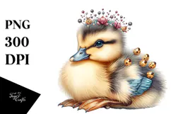 Adorned Baby Duck Digital Watercolor PNG Product Image 1