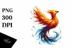Simple Paint Brush Style Phoenix Bird Made of Fire and Ice Product Image 1
