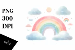 Colorful Simple Watercolor Pastel Rainbow with Clouds | Product Image 1