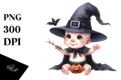 Funny Watercolor Baby Witch Halloween | Sublimation Clipart Product Image 3