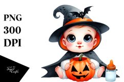 Funny Watercolor Baby Witch Halloween | Sublimation Clipart Product Image 3