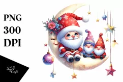 Christmas Gnomes on Moon with Snowflakes PNG Product Image 3